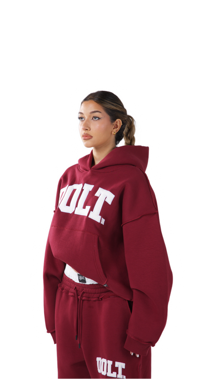 BURGUNDY LEATHER HOODIE