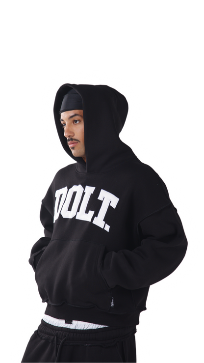 BLACK LEATHER HOODIE
