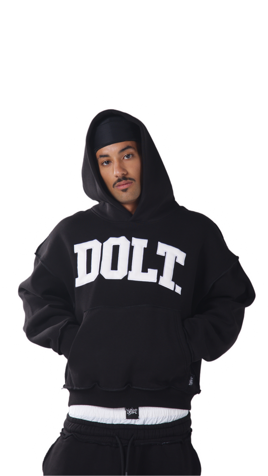 BLACK LEATHER HOODIE
