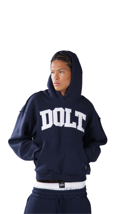 NAVY BLUE LEATHER HOODIE